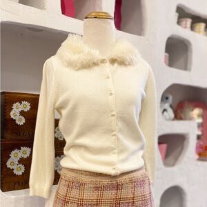 90s Y2K Faux Fur Collar Button Up Cardigan Sweater by Seduction